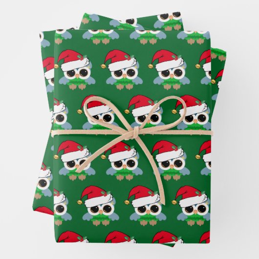 Kute kerstboomkor in Santa Hat Green Kinderen Inpakpapier Vel (In situ)