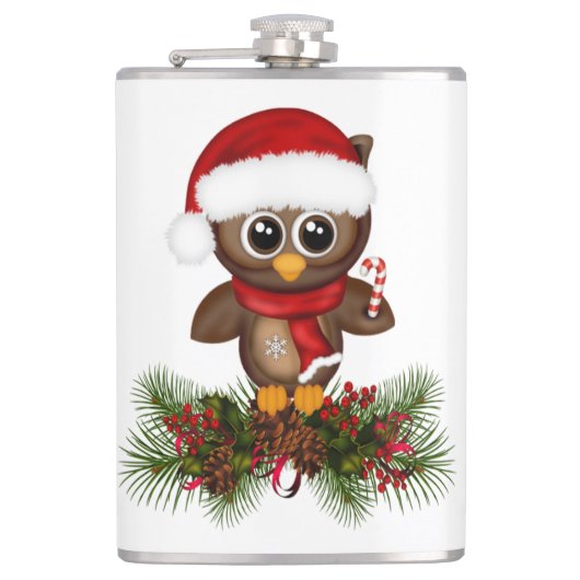 Kute kerstboomkor op pine tak fles heupfles (Voorkant)