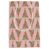 Kute kerstboomvakantie roze rood roze rood medium cadeauzakje (Voorkant)