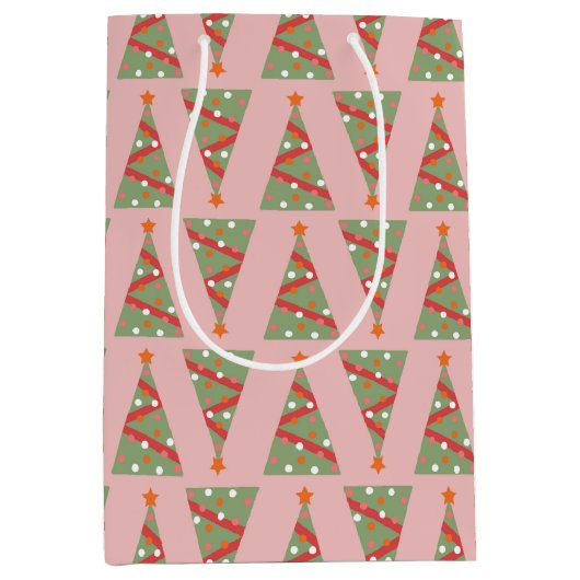 Kute kerstboomvakantie roze rood roze rood medium cadeauzakje (Voorkant)