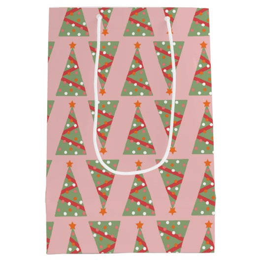 Kute kerstboomvakantie roze rood roze rood medium cadeauzakje (Achterkant)