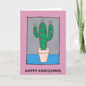 Kute kerstcactus, roze rand, uw groet kaart (Voorkant)