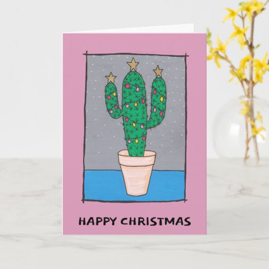 Kute kerstcactus, roze rand, uw groet kaart (Gele Bloem)