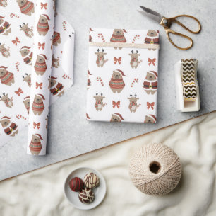 Kute kerstcadeaupapier voor Beren met deer-opvulpa Cadeaupapier