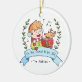 Kute kerstcarols Boy and Reindeer Ornament (Links)