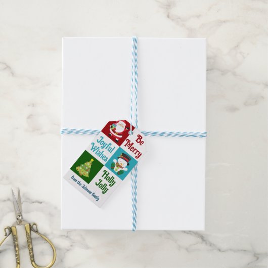 Kute kerstcollage Santa Snowman Aangepast Kind Cadeaulabel (Met Touw)