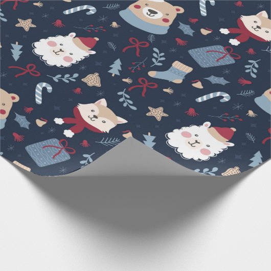 Kute kerstdieren cadeaupapier (Hoek)