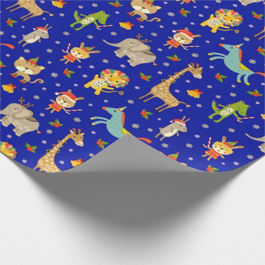 Kute kerstdieren cadeaupapier (Hoek)