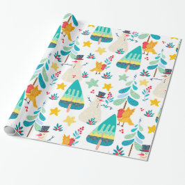 Kute kerstdieren en symbolen patroon cadeaupapier