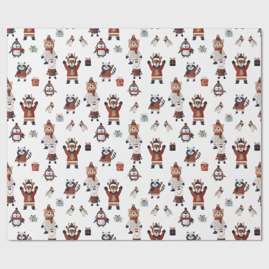 Kute kerstdieren in Sweaters Pattern Wrappin Cadeaupapier (Vlak)