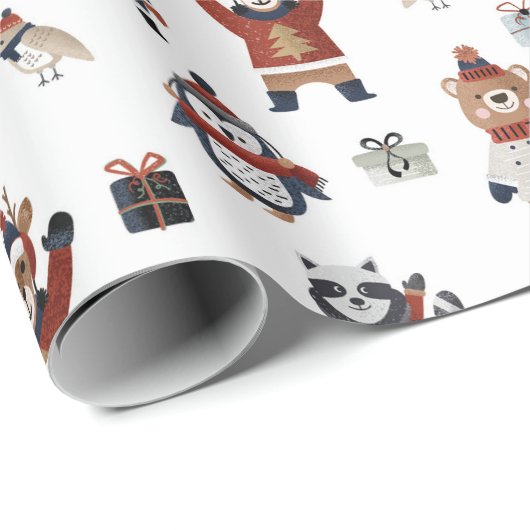 Kute kerstdieren in Sweaters Pattern Wrappin Cadeaupapier (Rol Hoek)