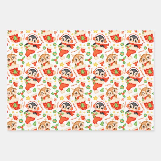 Kute kerstdieren inpakpapier vel (Voorkant 2)