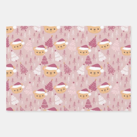 Kute kerstdieren Verpakkingsblad van 3 Inpakpapier Vel (Voorkant 3)