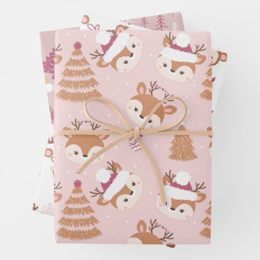Kute kerstdieren Verpakkingsblad van 3 Inpakpapier Vel (In situ)