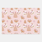 Kute kerstdieren Verpakkingsblad van 3 Inpakpapier Vel (Voorkant)