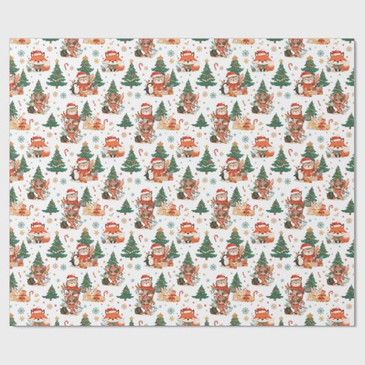 Kute kerstdieren — Verpakkingspapier Cadeaupapier (Vlak)