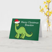 Kute kerstdinosaurus in Santa Hat Custom Green Kaart (Gele Bloem)