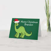 Kute kerstdinosaurus in Santa Hat Custom Green Kaart (Voorkant)