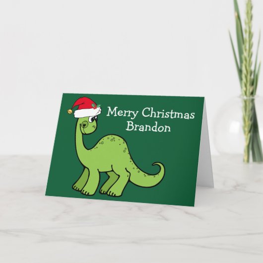 Kute kerstdinosaurus in Santa Hat Custom Green Kaart (Voorkant)