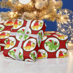 Kute kerstdinosauruspatroonverpak cadeaupapier