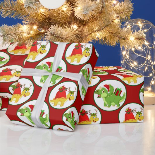 Kute kerstdinosauruspatroonverpak cadeaupapier (Feestdagen)