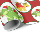 Kute kerstdinosauruspatroonverpak cadeaupapier (Rol Hoek)