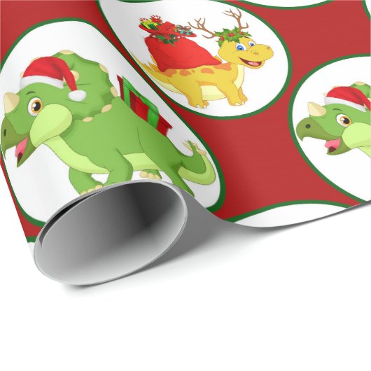Kute kerstdinosauruspatroonverpak cadeaupapier (Rol Hoek)
