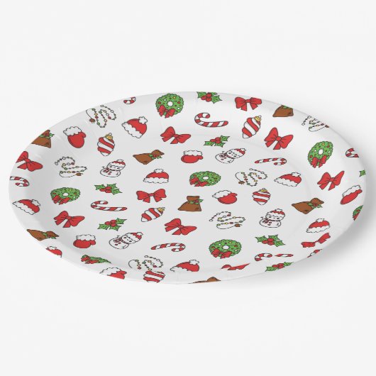 Kute kerstdoodle Patroon Papieren Bordje (Gekanteld)