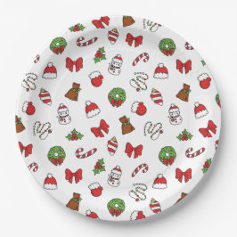Kute kerstdoodle Patroon Papieren Bordje
