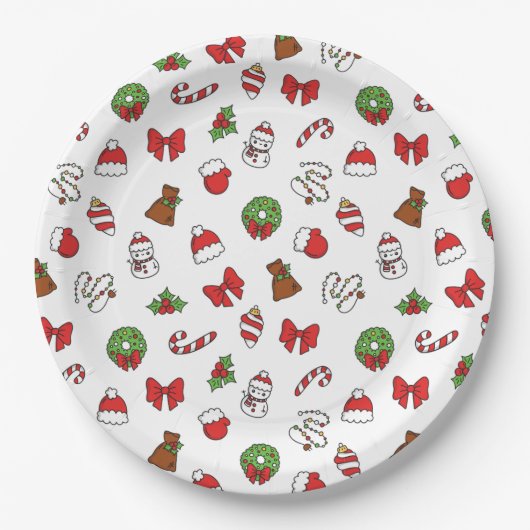 Kute kerstdoodle Patroon Papieren Bordje (Voorkant)