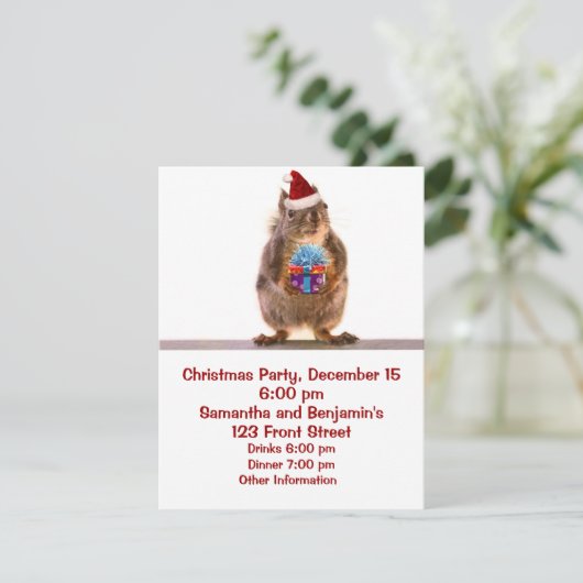 Kute kersteekhoorn en cadeautjes kaart (Staand voorkant)