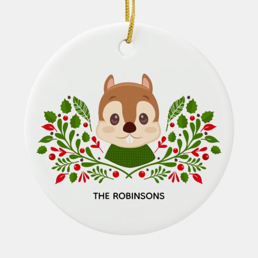 Kute kersteekhoorn foto keramisch ornament (Voorkant)