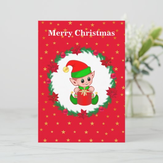 Kute kerstelf, dennenkruid en sterren (Staand voorkant)