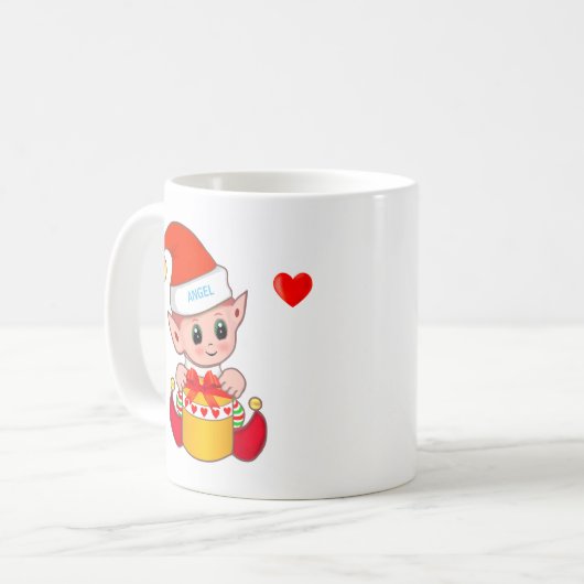 Kute kerstelf en hart koffiemok (Voorkant links)