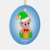 Kute kerstelf en jouw tekst keramisch ornament (Rechts)