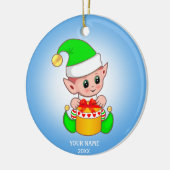 Kute kerstelf en jouw tekst keramisch ornament (Links)