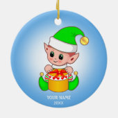 Kute kerstelf en jouw tekst keramisch ornament (Achterkant)