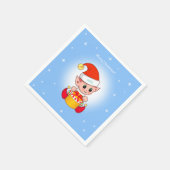 Kute kerstelf en sterren op lichtblauw servet (Hoek)