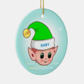 Kute kerstelf op lichtblauw keramisch Ornament (Rechts)