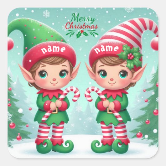 Kute kerstelves vierkante sticker (Voorkant)