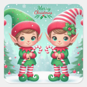 Kute kerstelves vierkante sticker