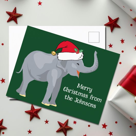 Kute kerstfeest-elephant in Santa Claus Pet Green Briefkaart