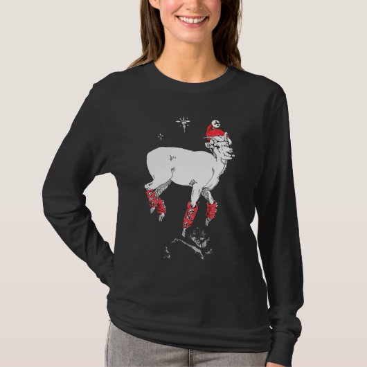 Kute kerstfeestgeit Ram Ewe Jingle Bell T-shirt (Voorkant)