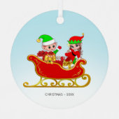 Kute kerstfeestjes en Elf op hoes Metalen Ornament (Voorkant)