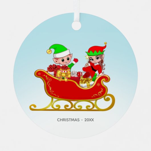 Kute kerstfeestjes en Elf op hoes Metalen Ornament (Voorkant)