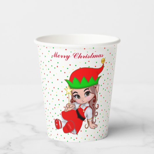 Kute kerstfeestjes voor elf- en Confetti-papierkop Papieren Bekers (Achterkant)