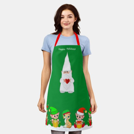 Kute kerstgenoom en Elf Squad over Groen Schort (Gedragen)