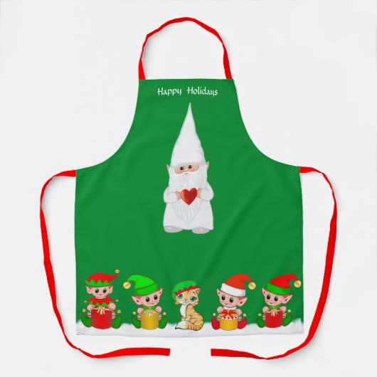 Kute kerstgenoom en Elf Squad over Groen Schort (Voorkant)