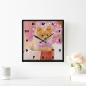 Kute kersthond Foto met roze poep en boom Vierkante Klok (Huis)