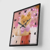 Kute kersthond Foto met roze poep en boom Vierkante Klok (Hoek)